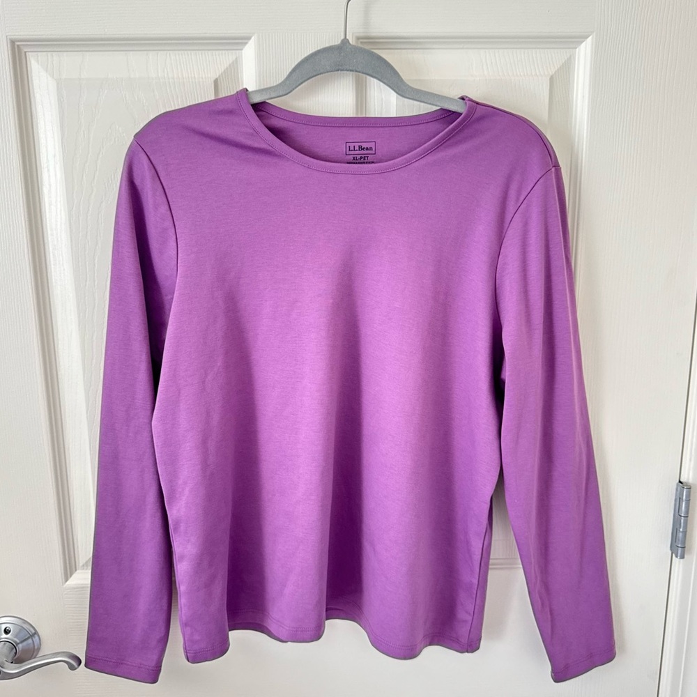 L.L. Bean Muted Lavender Crew Neck Tee - 100% Supima Cotton - Size: XL Petite